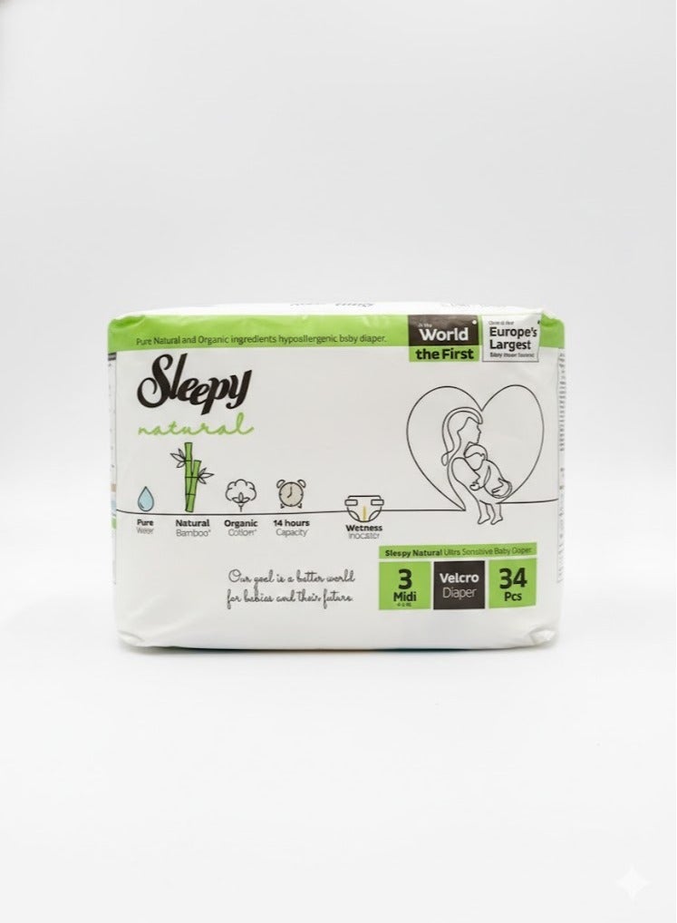 Sleepy Natural Size 3 4-9kg Hypoallergenic Baby Dry Diapers 2 x 34 Diapers - Image 1